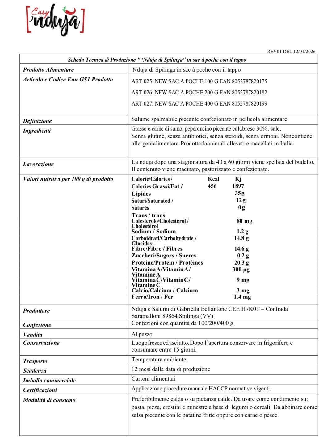 Nduja sac a poche 200g