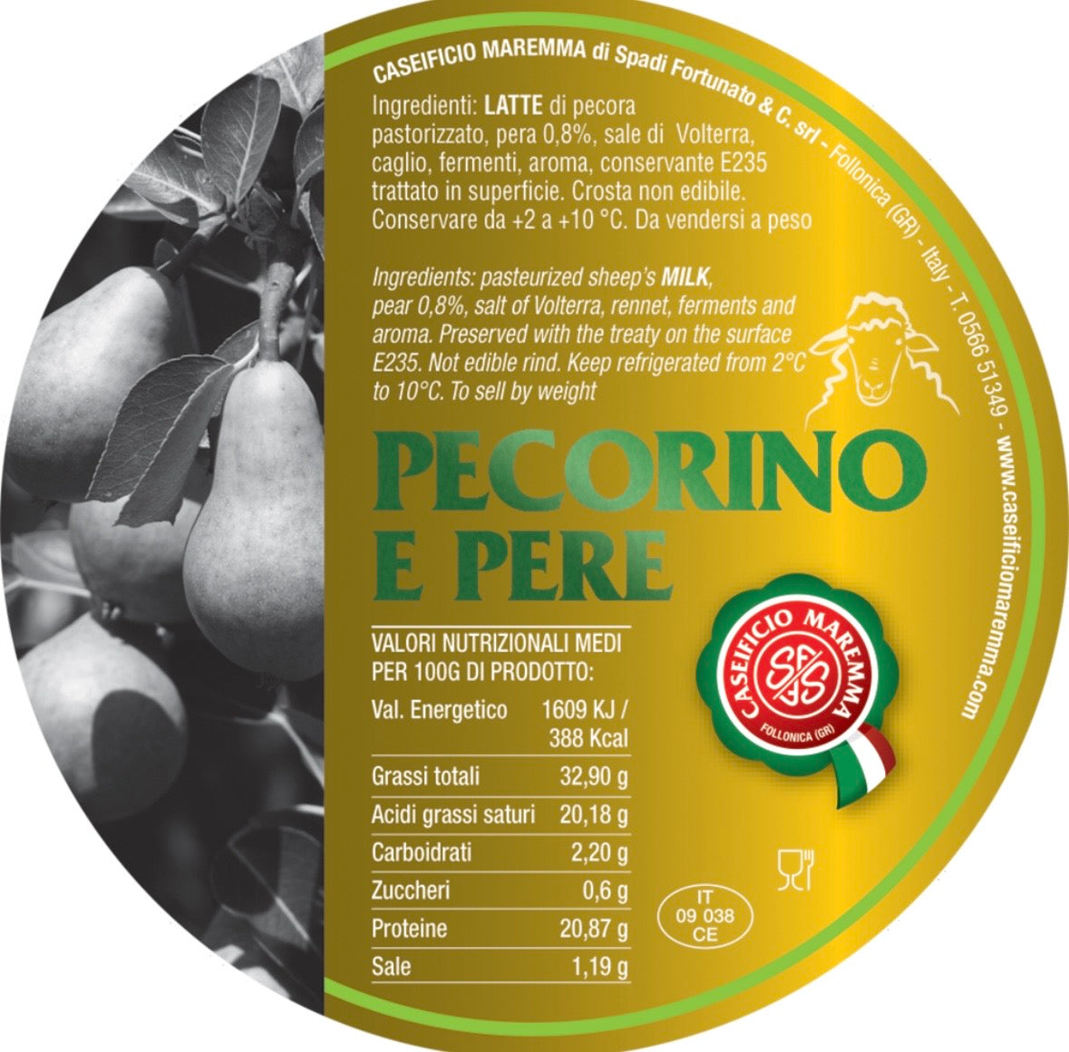 Pecorino e pere in carta gialla 580g